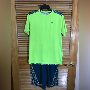 New Balance Youth Size XL (18/20) Neon Yellow / Blue Shorts & Tee Set